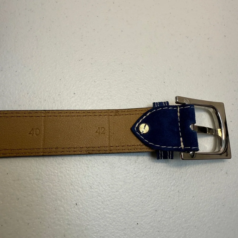 Donald J. Pliner Made in Italy Franco Royal Blue Suede Leather Belt Size L 44